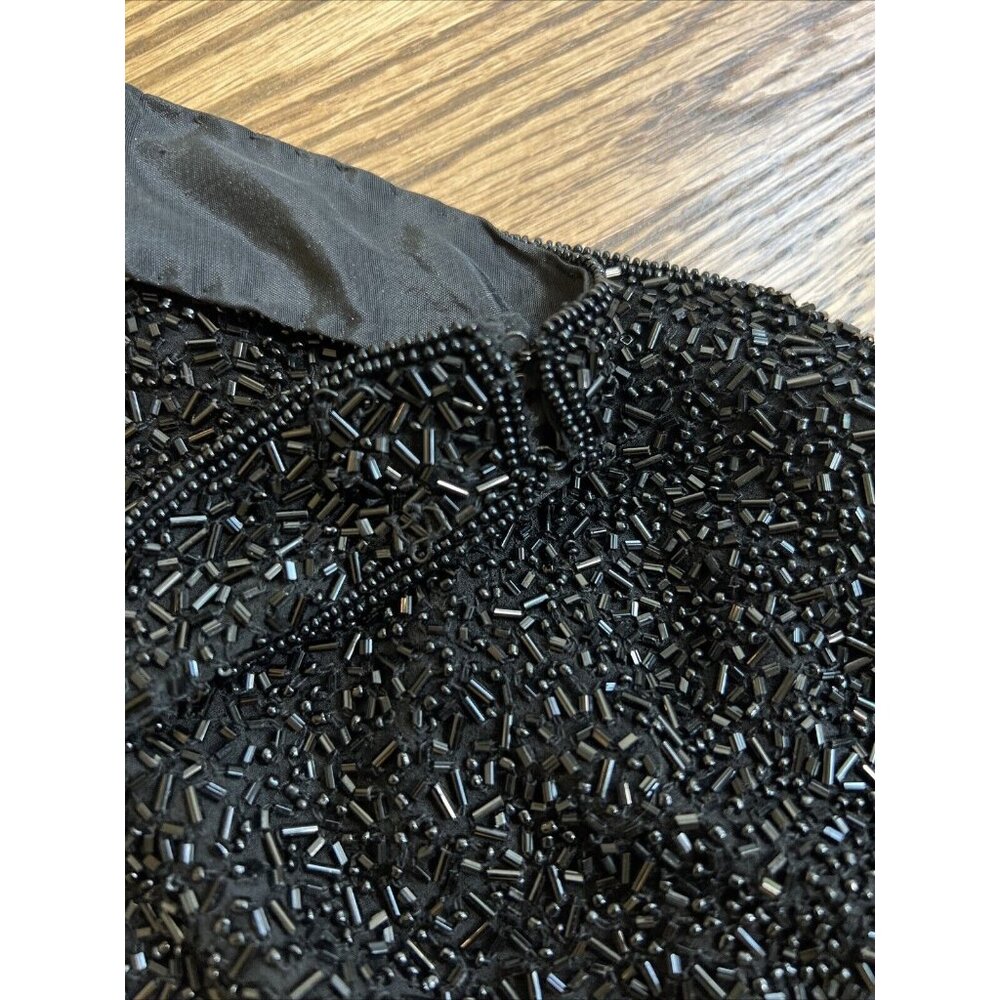 VTG Hugo Buscati Womens Black 100% Silk Beaded Halter Top Size 12 Holiday Y2K - Picture 3 of 10